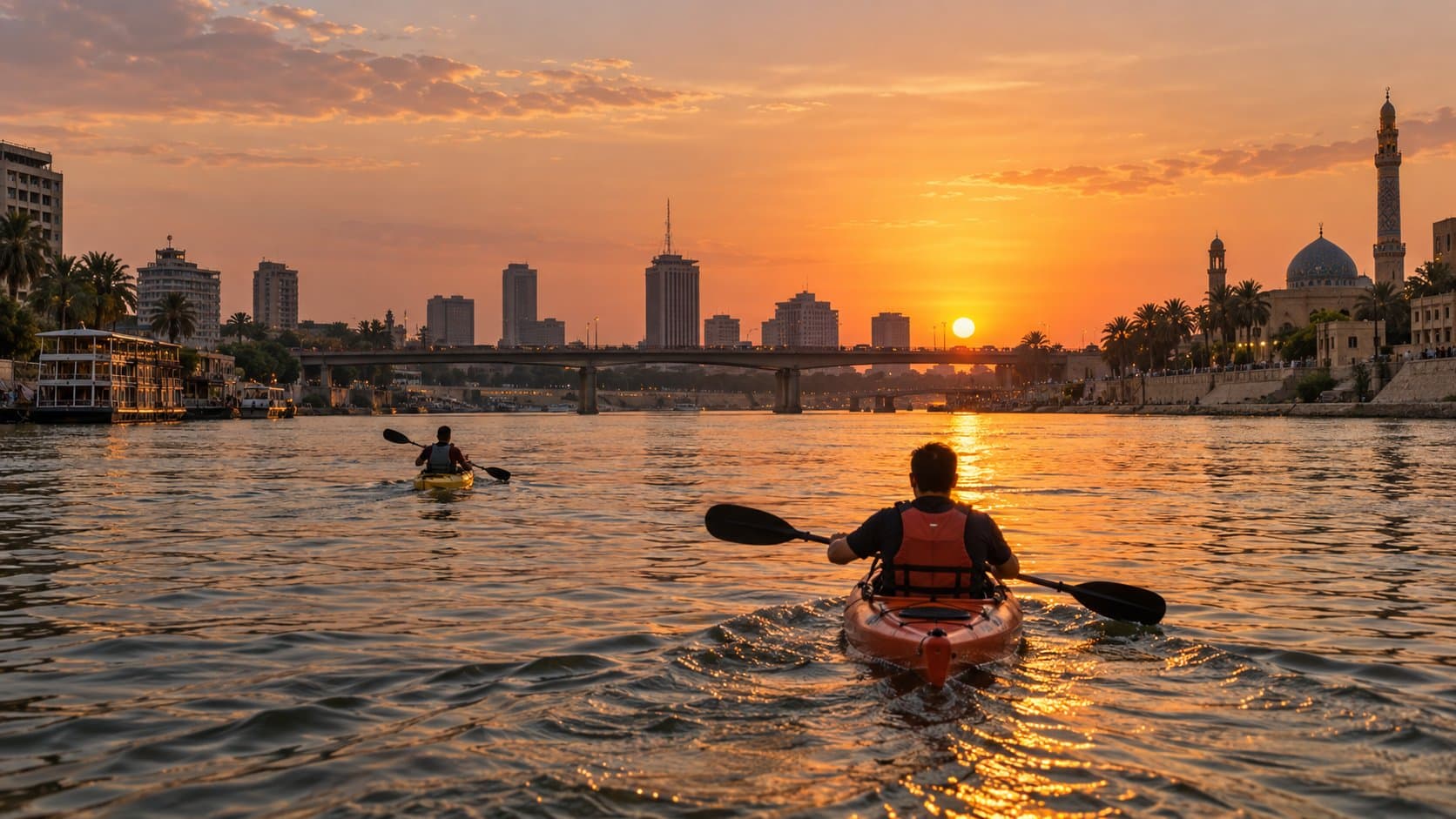 Sonnenuntergangs-Kajaktour auf dem Tigris in Bagdad